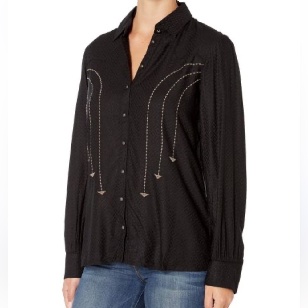 Double D Ranch Trinity Black Textured Top Long Sleeve With Embroidery 2X NWT - Picture 14 of 14
